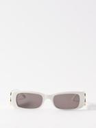 Balenciaga Eyewear - Bb-plaque Rectangular Acetate Sunglasses - Womens - White Gold