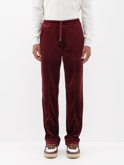 Tom Ford - Raised-seam Velvet Track Pants - Mens - Dark Red