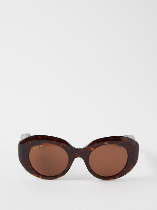 Balenciaga Eyewear - Rive Gauche Round Acetate Sunglasses - Womens - Brown Multi