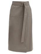 Matchesfashion.com Joseph - Salic Leather Wrap Midi Skirt - Womens - Grey