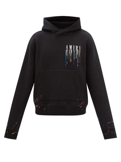 Amiri - Paint Drip Logo-embroidered Hooded Sweatshirt - Mens - Black White
