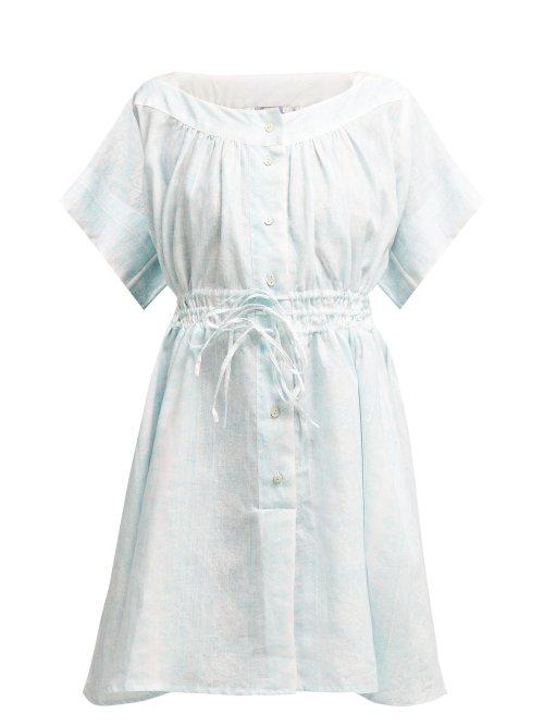 Matchesfashion.com Thierry Colson - Tania Floral Print Linen Dress - Womens - Light Blue