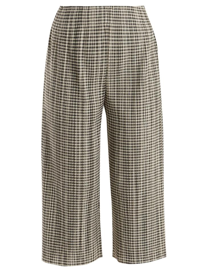 Pleats Please Issey Miyake Gingham Pleated Cropped Trousers