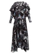 Matchesfashion.com Preen By Thornton Bregazzi - Liza Ruffled Floral Satin Devor Dress - Womens - Black Multi