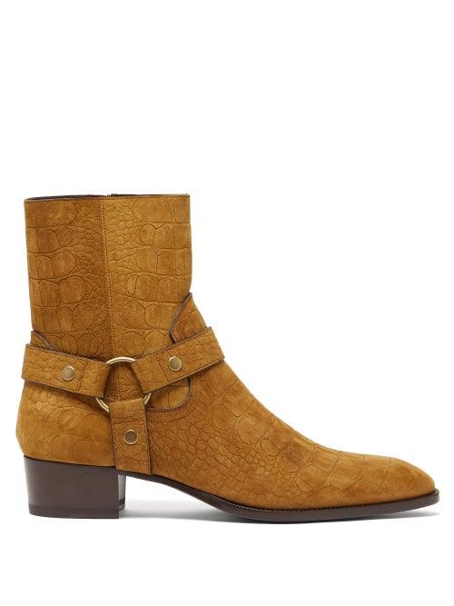 Matchesfashion.com Saint Laurent - Wyatt Croc-effect Suede Boots - Mens - Brown
