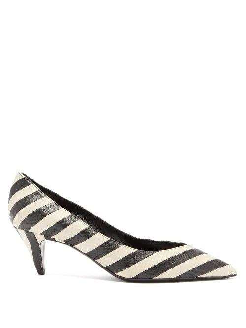 Matchesfashion.com Saint Laurent - Charlotte Striped Elaphe Pumps - Womens - Black Stripe