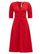 Matchesfashion.com No. 21 - V Neck Ruched Crepe Dress - Womens - Red