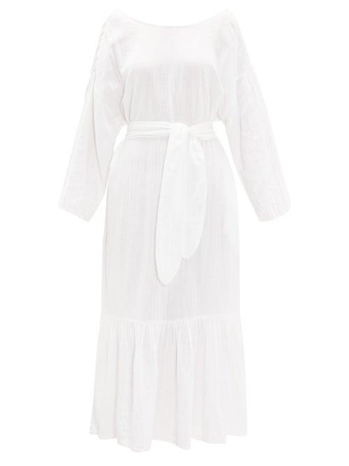 Matchesfashion.com Mara Hoffman - Augusta Ruffle-hem Belted Cotton Dress - Womens - White