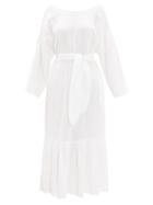 Matchesfashion.com Mara Hoffman - Augusta Ruffle-hem Belted Cotton Dress - Womens - White