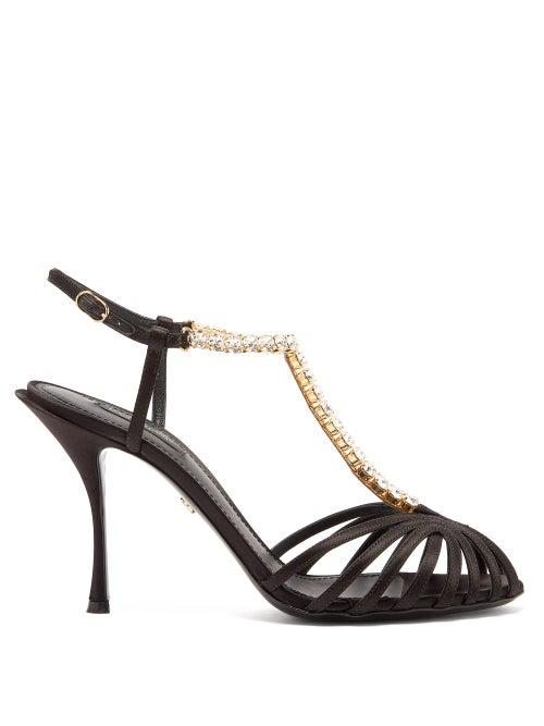 Matchesfashion.com Dolce & Gabbana - Crystal-strap Satin Sandals - Womens - Black