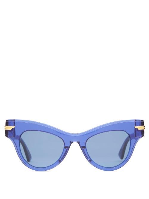 Matchesfashion.com Bottega Veneta - Cat Eye Acetate Sunglasses - Womens - Blue