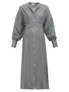 Matchesfashion.com Asceno - Rome Crescent-print Belted Silk Shirt Dress - Womens - Grey Multi