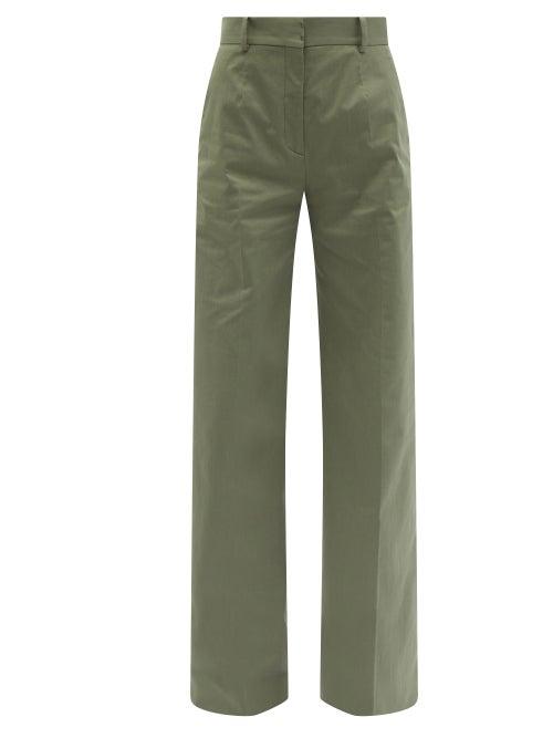 Another Tomorrow - High-rise Cotton-blend Wide-leg Trousers - Womens - Khaki