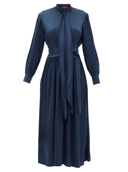 Matchesfashion.com Sies Marjan - Faye Belted Crepe Midi Dress - Womens - Dark Navy