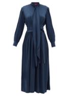 Matchesfashion.com Sies Marjan - Faye Belted Crepe Midi Dress - Womens - Dark Navy