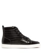 Matchesfashion.com Christian Louboutin - Rantus Crocodile Effect High Top Leather Trainers - Mens - Black