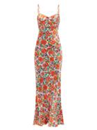 Saloni - Mimi-b Floral-print Silk Dress - Womens - Orange