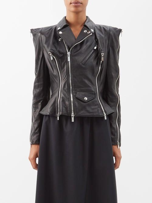 Noir Kei Ninomiya - Zip-embellished Leather Biker Jacket - Womens - Black