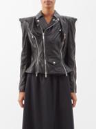 Noir Kei Ninomiya - Zip-embellished Leather Biker Jacket - Womens - Black