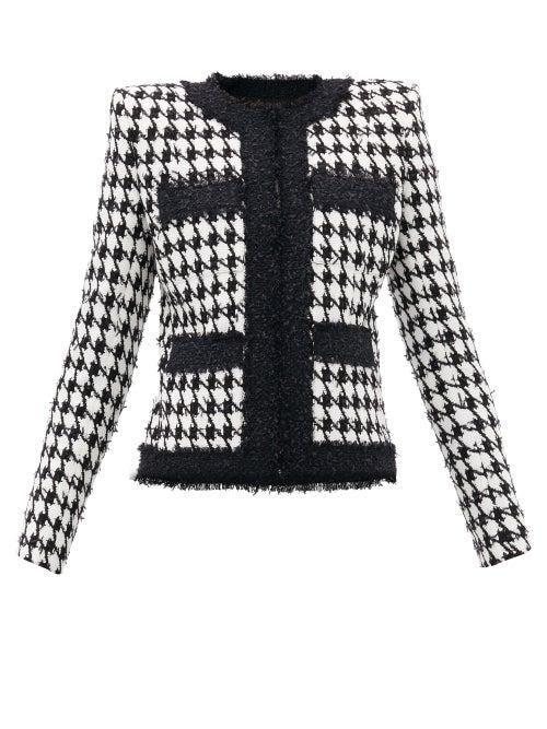 Matchesfashion.com Balmain - Houndstooth Cotton-blend Jacket - Womens - Black White