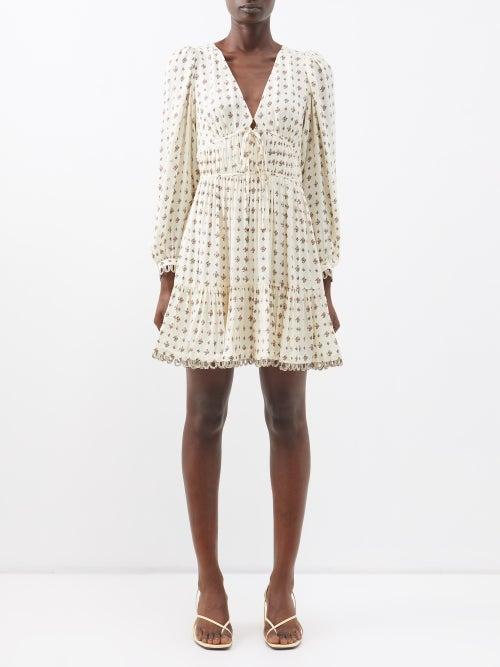 Rhode - Rhedyn Floral-print Georgette Mini Dress - Womens - Cream Multi