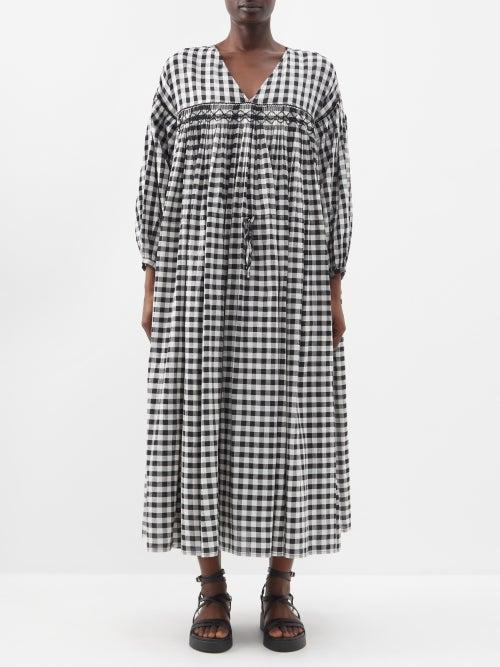 Anaak - Kaila Poet Embroidered Cotton-voile Midi Dress - Womens - Black White