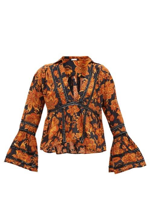 Matchesfashion.com Dodo Bar Or - Enid Floral Print Crochet Insert Cotton Shirt - Womens - Black Print