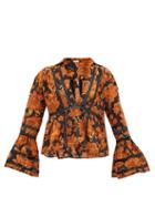 Matchesfashion.com Dodo Bar Or - Enid Floral Print Crochet Insert Cotton Shirt - Womens - Black Print