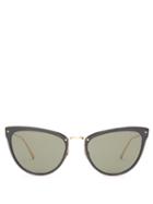 Matchesfashion.com Linda Farrow - Cat Eye Gold Plated Sunglasses - Womens - Black Multi