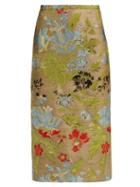 Matchesfashion.com Rochas - Ononi High Rise Floral Brocade Pencil Skirt - Womens - Green Multi