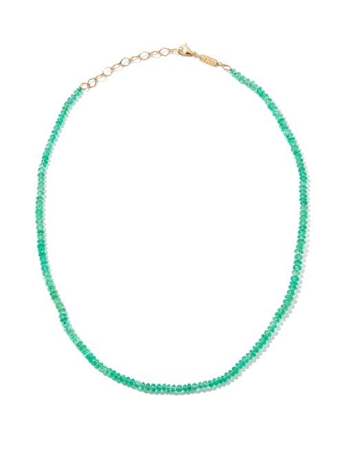 Matchesfashion.com Azlee - Emerald & 18kt Gold Beaded Necklace - Womens - Green