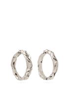 Matchesfashion.com Jil Sander - Crinkle Effect Silver Tone Hoop Earrings - Womens - Silver