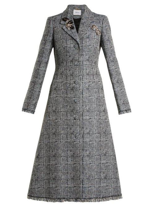 Matchesfashion.com Erdem - Dominique Crystal Embellished Checked Coat - Womens - Grey