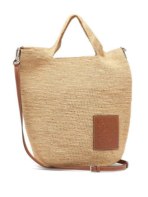 Matchesfashion.com Loewe - Small Leather Appliqu Raffia Tote - Womens - Cream