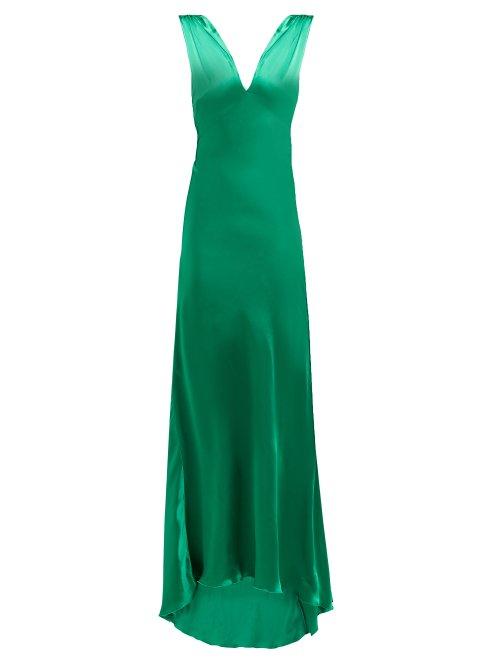 Matchesfashion.com Maria Lucia Hohan - Derya Fluted Hem Silk Satin Dress - Womens - Green