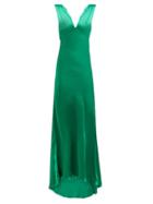 Matchesfashion.com Maria Lucia Hohan - Derya Fluted Hem Silk Satin Dress - Womens - Green