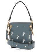 Matchesfashion.com Chlo - Roy Little Horses Embroidered Leather Bucket Bag - Womens - Blue Multi