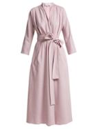 Matchesfashion.com Luisa Beccaria - Belted Wool Blend Midi Wrap Dress - Womens - Light Pink