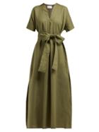 Matchesfashion.com Lisa Marie Fernandez - Rosetta V Neck Linen Midi Dress - Womens - Khaki