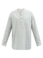 Smr Days - Half-button Striped Cotton-seersucker Shirt - Mens - Blue Stripe