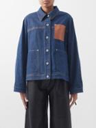 Loewe - Anagram-jacquard Leather-pocket Denim Jacket - Womens - Indigo
