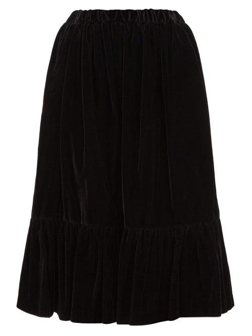 Matchesfashion.com Comme Des Garons Comme Des Garons - Gathered Hem Velvet Skirt - Womens - Black