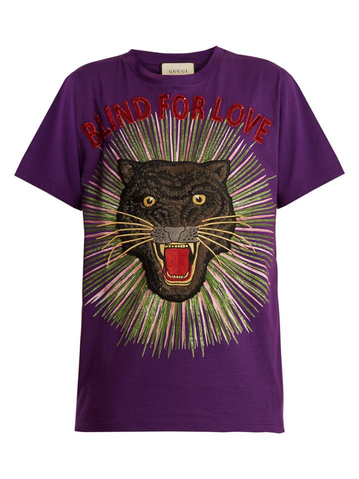 Gucci Panther-embroidered Cotton T-shirt