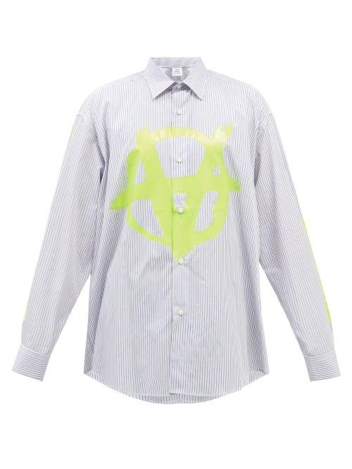 Vetements - Anarchy Logo-print Pinstripe Cotton Shirt - Mens - Blue