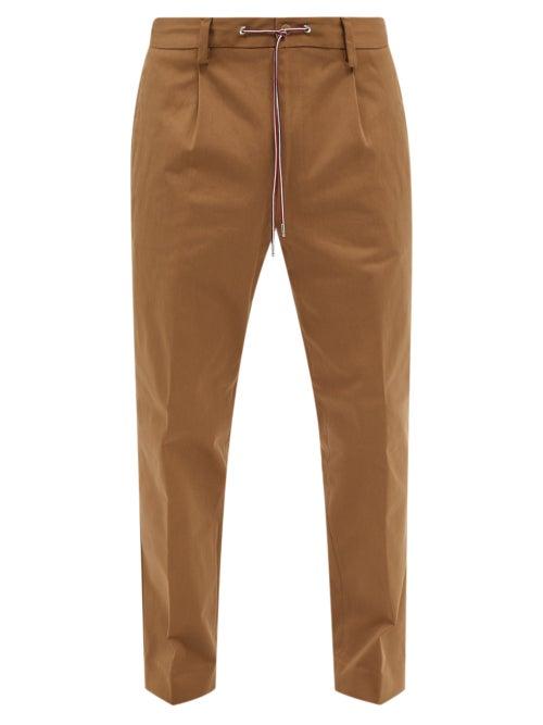 Moncler - Pleated Cotton-blend Twill Trousers - Mens - Beige