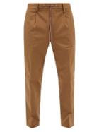 Moncler - Pleated Cotton-blend Twill Trousers - Mens - Beige