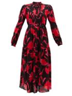 Matchesfashion.com Saloni - Remi Carnation-print Silk Midi Dress - Womens - Black Pink