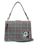 Matchesfashion.com Prada - Frame Logo Patch Houndstooth Bag - Womens - Blue Multi