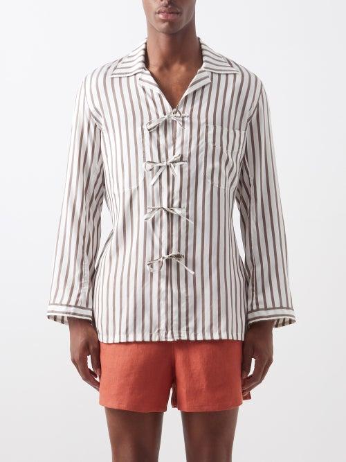 L.e.j - Le Cat Tied Silk Shirt - Mens - Brown Multi