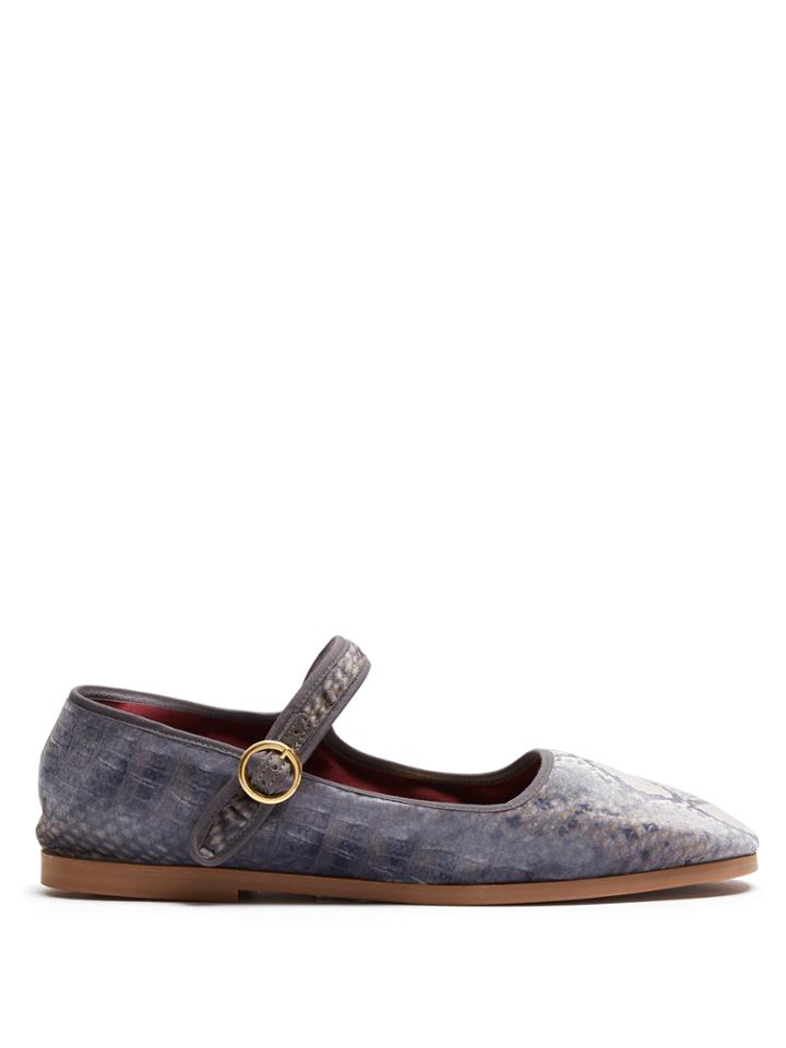 Alexachung Mary-jane Snakeskin-print Velvet Flats
